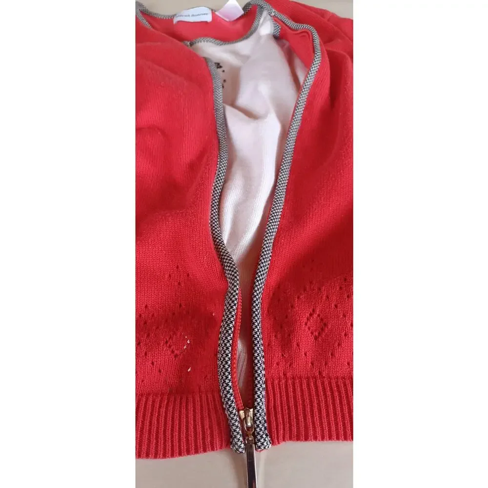VTG Alfred Dunner Red Cardigan Medium Embroidered Shoe & Handbag Knit Cottage